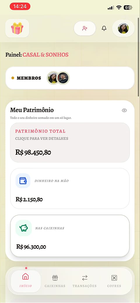 Painel com Resumo do Patrimônio