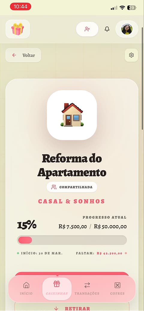 Detalhes da Caixinha com Progresso